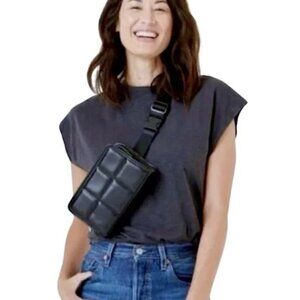 Amanda Uprichard Black Belt Bag Faux Leather Waist Puff